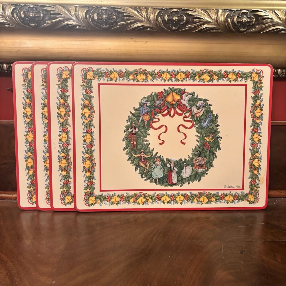 Pimpernel England Marlene Moore 12 Days of Christmas Wreath Placemats Set of 4